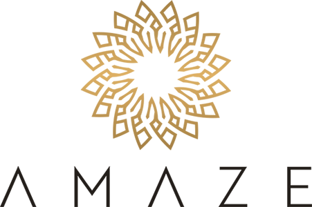MAZ cannabis dispensary logo with gold geometric sunburst pattern and black text