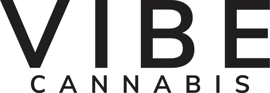 Vibe cannabis dispensary logo in black and white with minimalist design